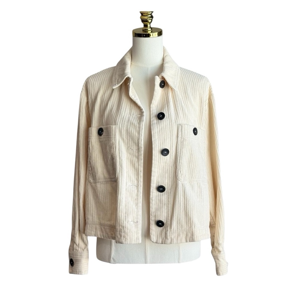 Zara Beige Corduroy Crop Oversized Utility Button Down Jacket Size Medium